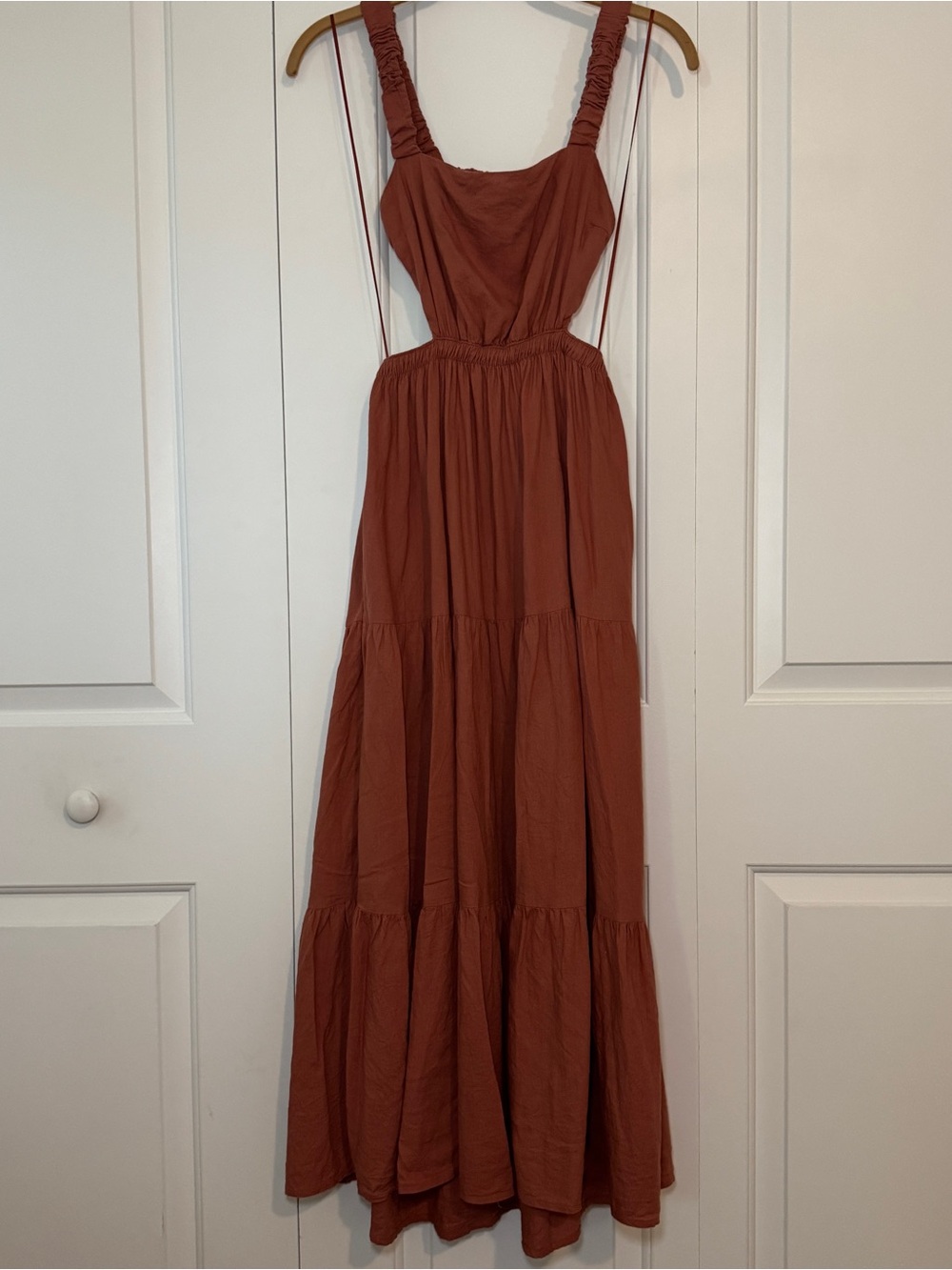Abercrombie Backless Rust Tiered Maxi Dress